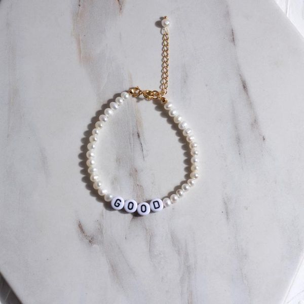 

copper letter freshwater pearl bracelet women, Black