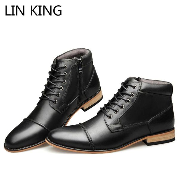 

lin king новое прибытие плюс размер 40-50 мода натуральная кожа мужчин сапоги узелок короткие сапоги круглый toe casual голеностопного botas, Black