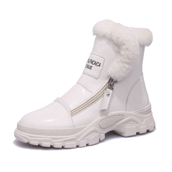 

boots winter fiber bright leather women's front zipper fashion comfortable warm plus velvet cotton, Black