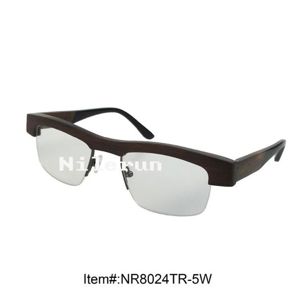 

sunglasses metal ebony wood half frame eyeglasses with acetate temple, White;black