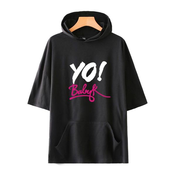 

italy famous singer baby k print men/women hooded tshirt solid color tshirts summer short sleeve fashion sala cool hooded, White;black