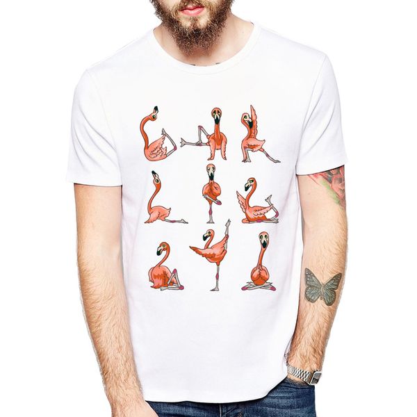 

new arrival funny animals t shirt men's flamingo english bulldog cat t shirts casual fitness tee white tshirt