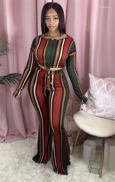 

womens designer wide leg pants suits rainbow striped printed fashion suits womens clothing 2 piece set autumn, White