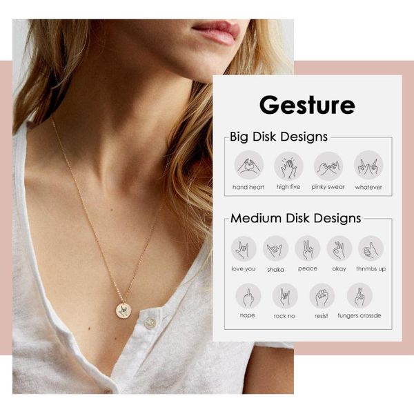 

visunion gestures pattern necklace simple fashion style 316l stainless steel necklace for women jewelry gift, Silver