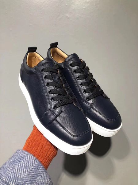 

new color dark blue genuine leather red bottom shoes designers,luxury men's casual sneakers red sole rantulow orlato low sneaker, Black