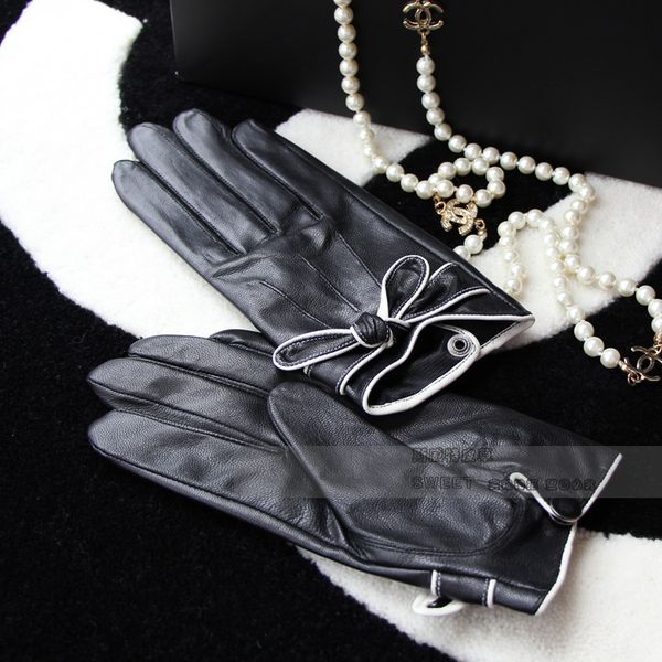 

sweet eastwood fur leather gloves hand bow goatskin ladies fashion gloves, Blue;gray