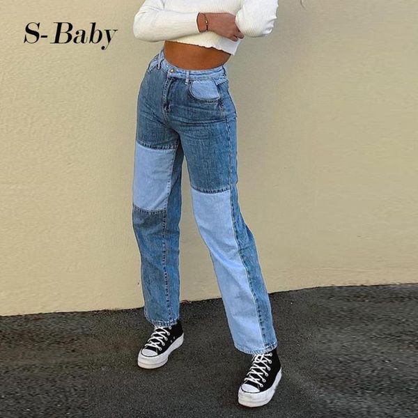 

ripped straight women's jeans baggy vintage high waist boyfriends mom y2k denim distressed streetwear 2020 female patchwork #g3, Blue