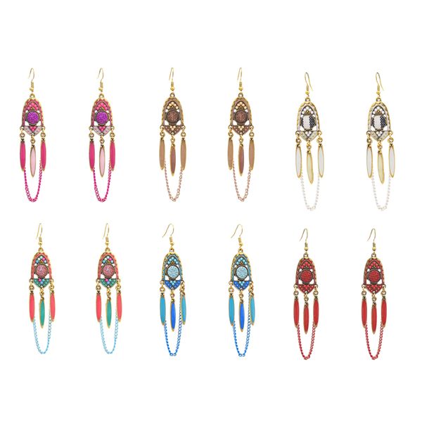 

bohemian women colorful boho leaves link juhmka earrings tibetan jewelry brincos bijoux vintage long chain&leaf tassel drop earr, Silver