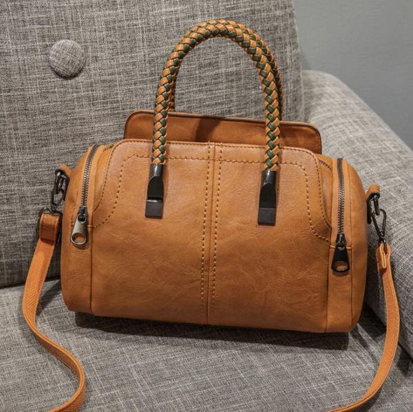 

2020 new women's bag simple leather cross-body bag shoulder fashion retro boston handbag