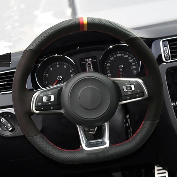 Coprivolante per auto in pelle scamosciata nera in fibra di carbonio per Volkswagen Golf 7 GTI Golf R MK7 Polo Scirocco 2015 2016298p