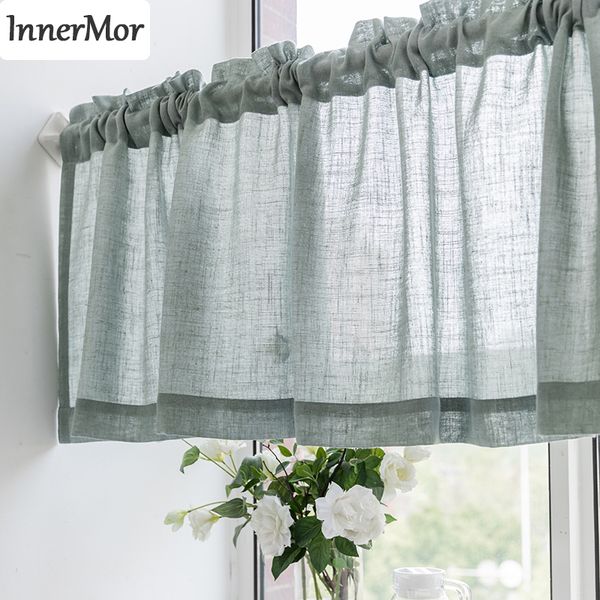 

innermor half linen curtain for window half transparent tulle short door curtain for bar home decor customized