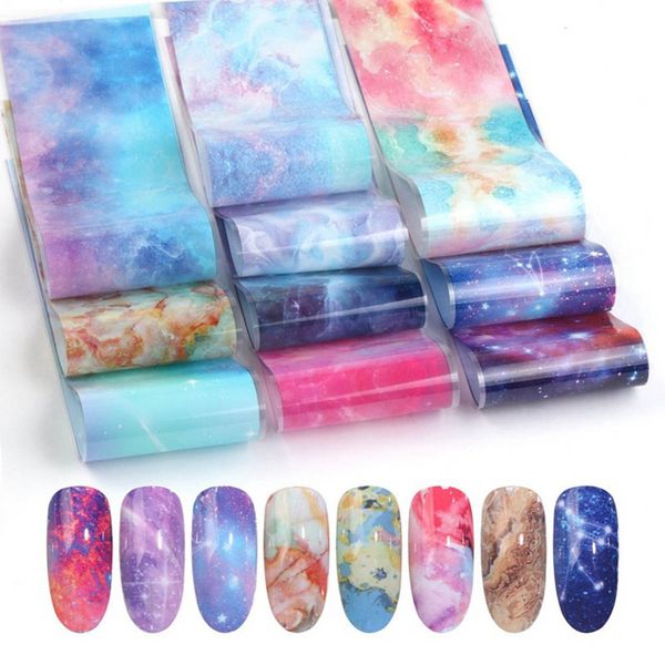 

10pcs starry sky nail art sticker set gradient foil for nails lace/flower/floral transfer foil slider adhesive accessories, Black