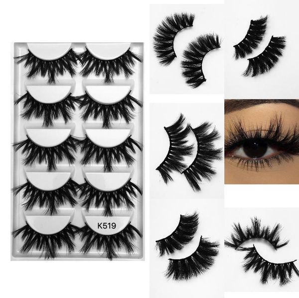 

false eyelashes 5 pairs 3d mink hair criss-cross wispy cross fluffy 22mm-25mm lashes extension handmade eyelash makeup tools