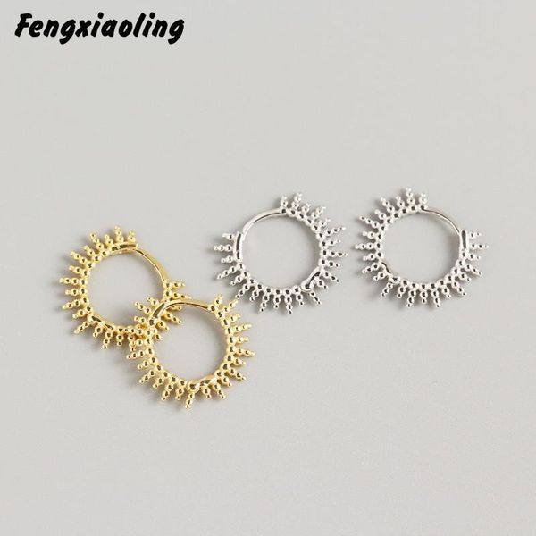 

fengxiaoling 100% genuine 925 sterling silver geometry small round beads hoop earrings for women fine jewelry cute accessories, Golden;silver