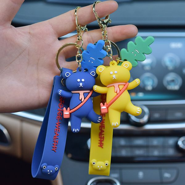 

new school bear creative keychain backpack bear soft rubber key bag pendant small gift party gift birthday fashion jewelry, Silver