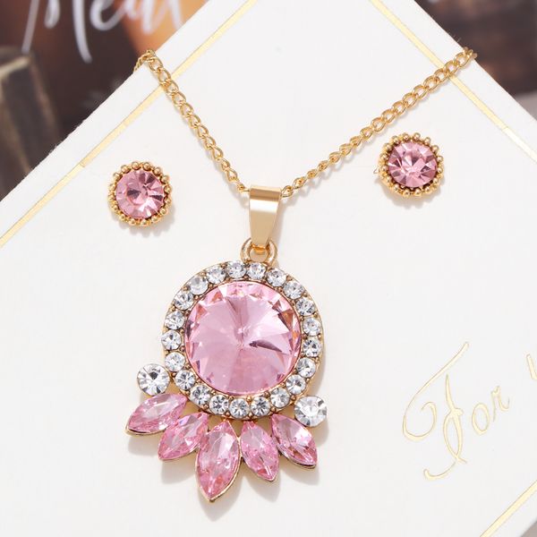 

minhin bridal jewelry sets for women luxury crystal stone pendant necklace earrings set mother's day gift, Silver