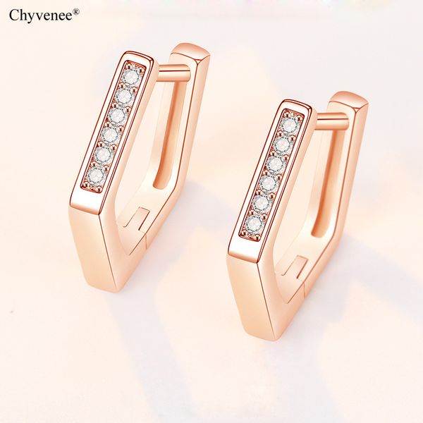 

hoop & huggie chyvenee unusual pentagonal geometric earrings for women mirco crystal gold small round 2021 brincos, Golden;silver