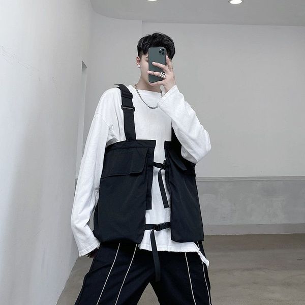 

ewq / men's wear fashion personality function tactics vest couple tooling stereo big pocket waistcoat for male 2020 new 9y375201, Black;white