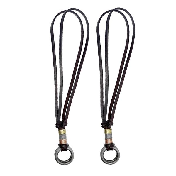 

2pcs vintage leather rope circle pendant necklace eyeglasses holder strap