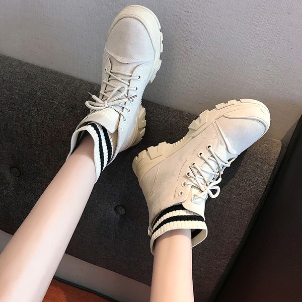 

shoes lace up boots boots-women booties ladies round toe luxury designer flat heel rock riding 2020 med autumn fashion basic, Black