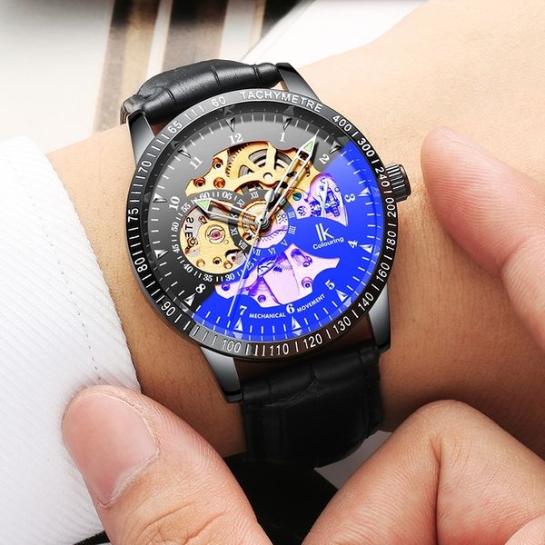 

ik apaqi full-automatic hollow-out mechanical bottoming casual men's watch 98226, Slivery;brown