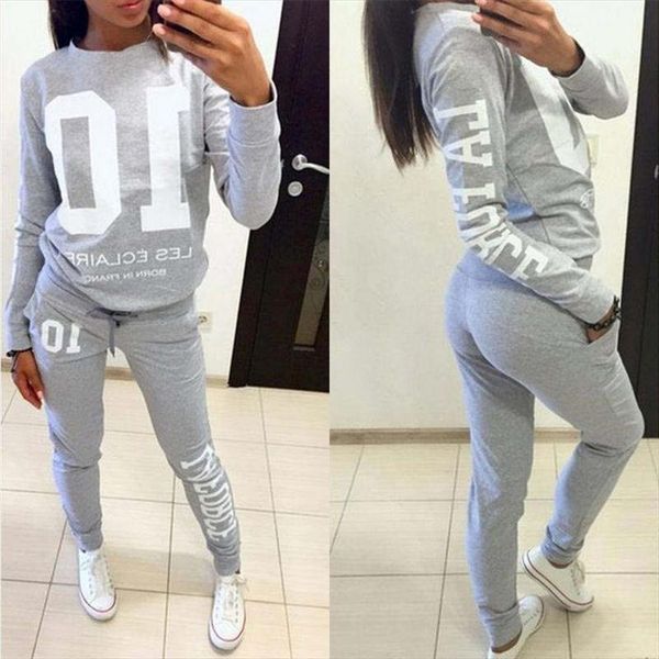 

women tracksuit fashion women 2pcs set tracksuit jogger jogging letter print sweatshirt pants loungewear suit dropship drop shipping, Gray