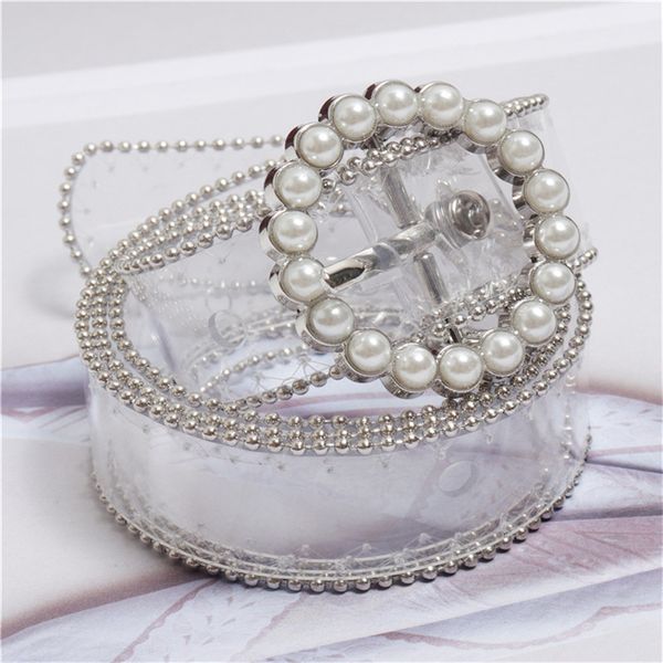 

square pearl buckle pin transparent pvc belts for women bling pvc jean waist belts fashion girls shirt dress, Black;brown