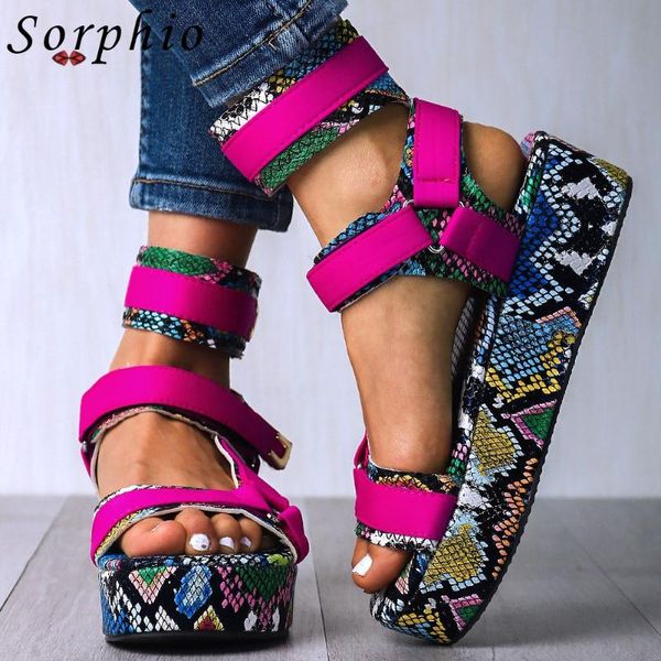 

sorphio 2020 mixed-color animal print platform sandals summer cool brand designer sandals women ins wedges shoes woman, Black