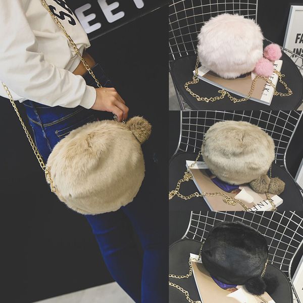

fashion zipper women sweet shoulder bag single metal strap mini handbag soft faux fur crossbody messenger bag