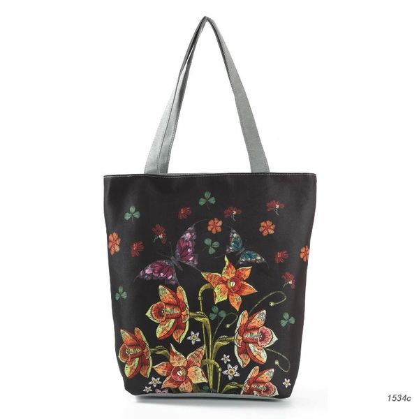 

new style fashion flowers zipper beach shoulder women's satchels canvas women bag