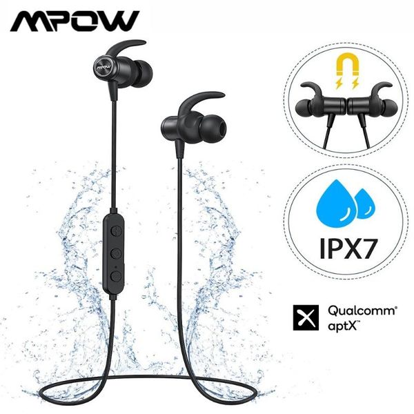 

mpow s11 bluetooth 5.0 sport wireless ipx7 waterproof noise reduction headset with aptx & 9 hours playtime