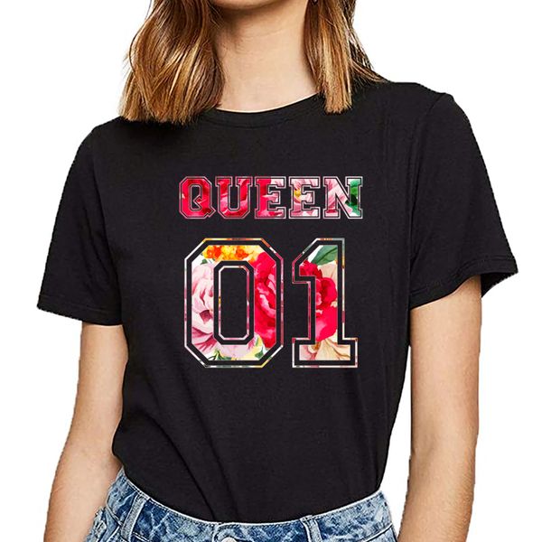 

t shirt women 01 king and queen fashion white print female tshirt