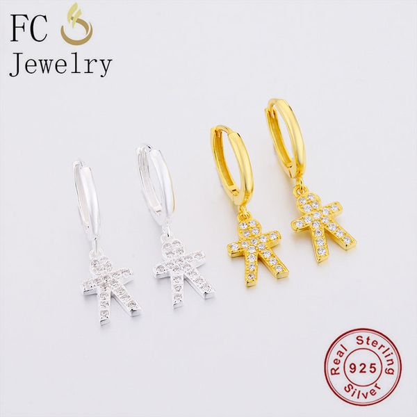 

fc jewelry real 925 silver punk rock style gold boy mix cubic zirconia piercings huggies hoop earring for women 2020 fashion new, Golden;silver