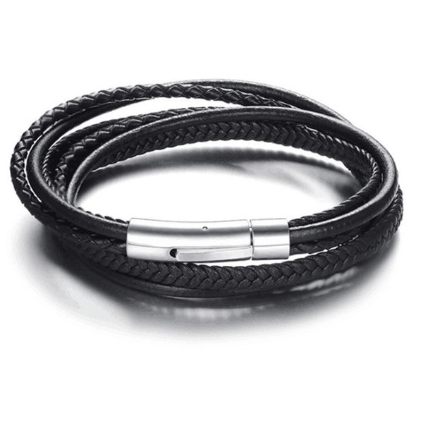 

7 sizes leather bracelet 2 layers good leather with stainless steel magnet for men women wrap bracelet gift, Golden;silver