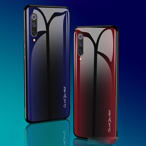 

shockproof gradient texture tempered glass phone case for xiaomi 9 9se case with soft silicone edge