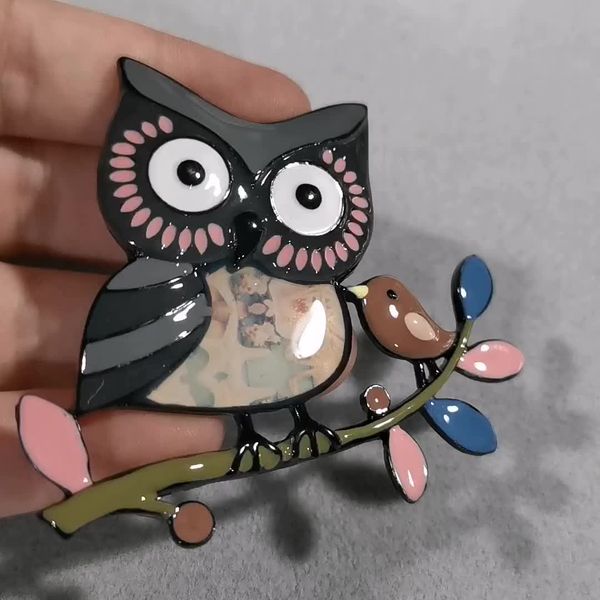 

brooch of new design owl brooches pins cute bird alloy metal pin fashion popular brooch for women men boys christmas gift, Gray