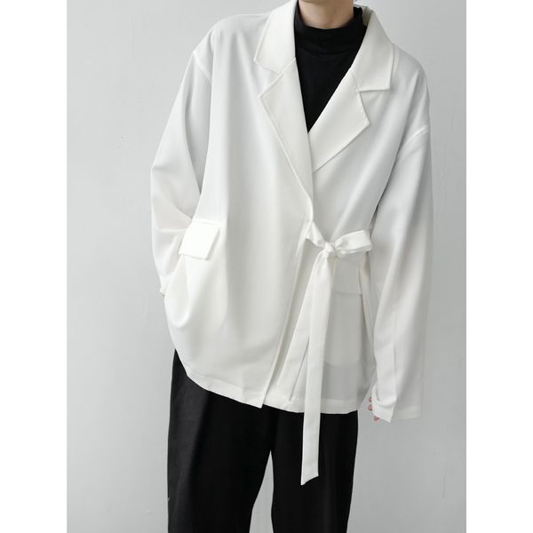 

men's suits & blazers men buckle belt casual loose black white suit jacket malestreetwear vintage fashion japan kimono coat outerwear, White;black