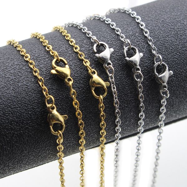 

10pcs stainless steel chain necklaces for men women gold silver color for pendant charms chain lobster clasp necklace jewelry, Golden;silver