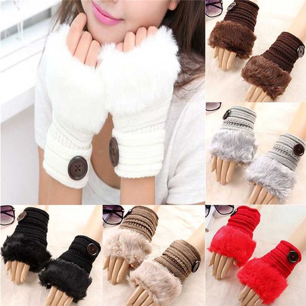 

1 pair fashion women gloves girl warm winter faux fur wrist fingerless gloves mittens, Blue;gray