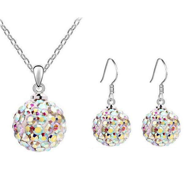 

2020 fashion disco ball necklace earrings set women sweet round pendant korean earrings for ladies jewelry gift set kolczyki, Silver