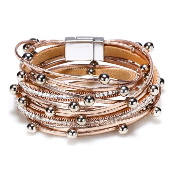 

fashion bracelets jewelry for women multilayer leather rope with imitation pearl winding bracelets bangles, Golden;silver