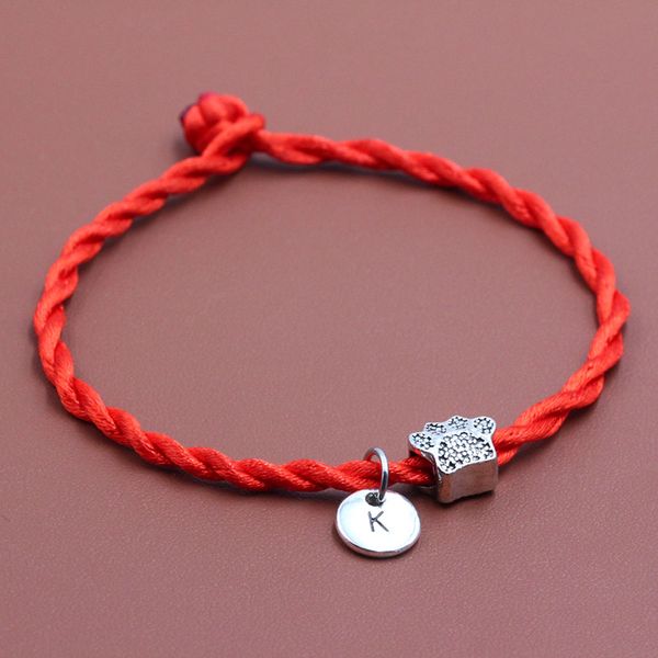 

a-z letters pendant dog prints beads red thread string bracelet lucky diy handmade rope charm bracelet for women men jewelry, Red;blue