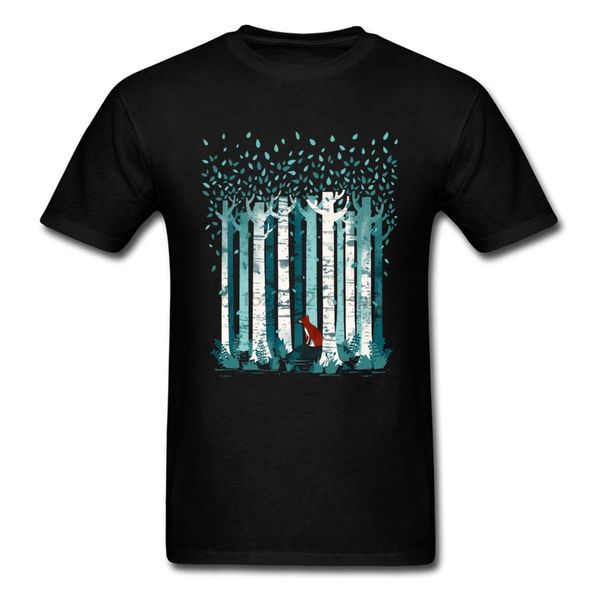 

animal graphic mens short sleeve tee shirt new style the birches forest hide foxes loneliness t shirt for men spring summer tees