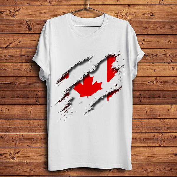 

3d vision canada flag inside tearing tshirt men summer new white short sleeve homme casual t shirt streetwear tee