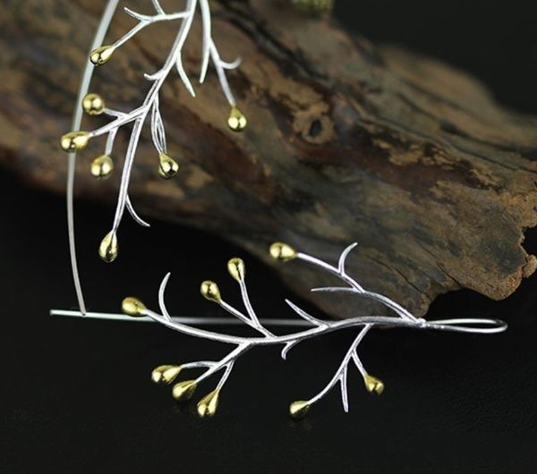 

inature 925 sterling silver handmade statement tree branches drop earrings for women jewelry gift11, Golden;silver