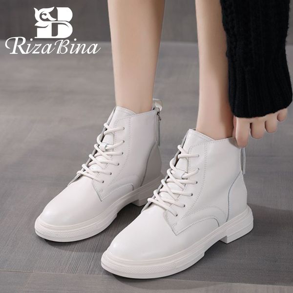 

rizabina women ankle boots fashion cross strap platform warm winter shoes woman zipper casual daily lady footwear size 35-40, Black