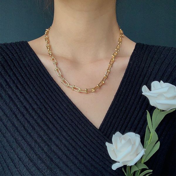 

minimalist chunky linked chain necklaces thick gold color alloy chokers necklaces for women simple everyday jewelry 2020, Golden;silver