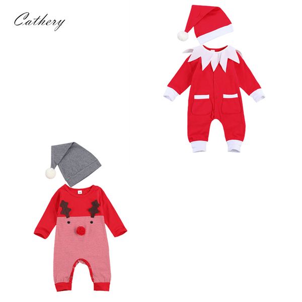 

cathery newborn baby girl boy christmas outfit long sleeve christmas romper jumpsuit bodysuit hat infant xmas clothes, Blue