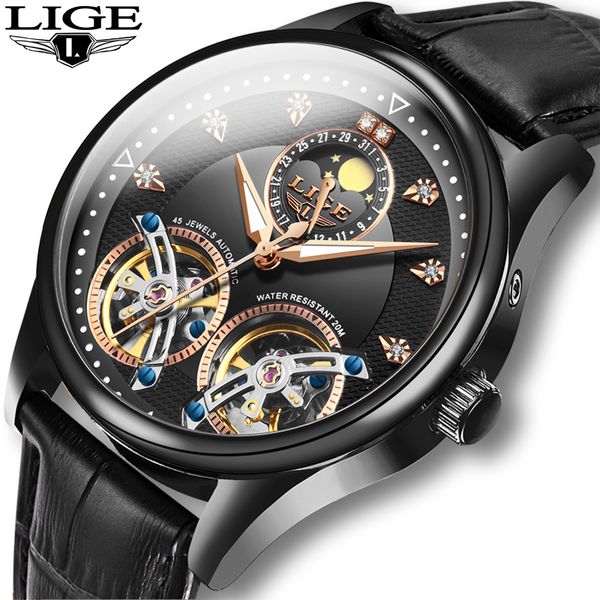 

wristwatches watch men 2021 lige fashion sprot clock business double tourbillon mens watches automatic mechanical wirstwatch, Slivery;brown