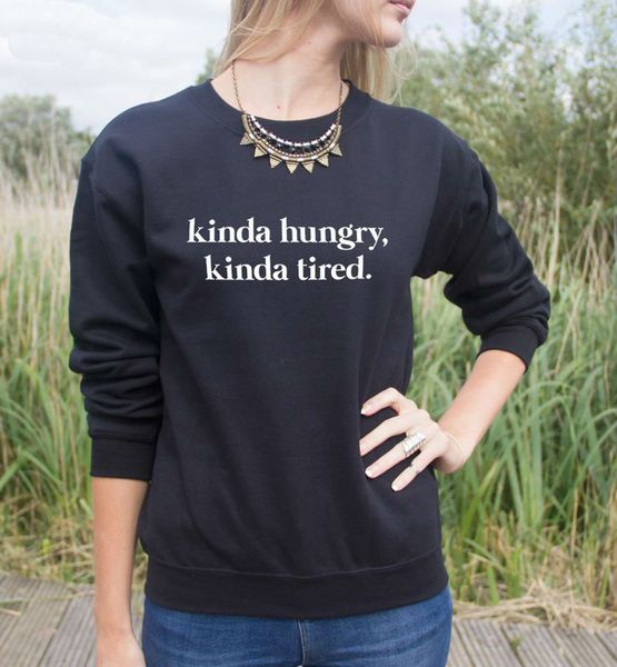 

kinda hungry tired print women sweatshirt jumper cotton casual hoodies for lady hipster gray black whtie bz203-45